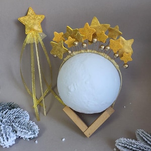 Gold Star Headband and Gold Star Magic Wand, Star Crown Headpiece, Gold Outfit, Galaxy Goddess Star Headband, Halloween Star Costume