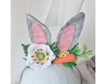 Ostern Rosa Grau Hasenohren Möhre Blumen Stirnband, Frühling Hasen Accessoires, Osterhase Ohren Krone, Ostern Gif, Ostern Wald Party
