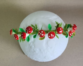 Mushroom Headband: Woodland Fairy Crown with Green Leaves