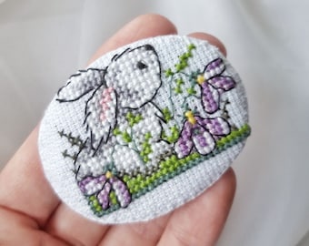 Clip de pelo bordado de flores de conejito blanco, horquilla de conejito de Pascua, clip de garra de pelo de conejo lindo, accesorios de conejito blanco, regalo bordado