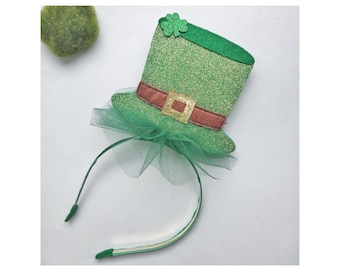 St Patrick’s Day Felt Hat with Green Shamrock, Leprechaun Hat Headband Adult,St Patrick’s Day headpiece, Leprechaun Green Outfit