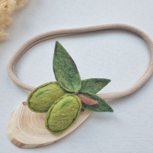 Felt Olive Headband, Olive Ornament, Green Olive Hair Clip, Olive Branch Felt Headband Baby Girl, Olive Brooch, Birthday Headband