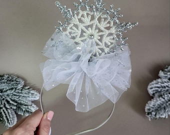Snowflake Headband Silver Sparkly Glitter Snowflake Hair  display picture 1