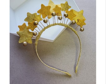 Gold Star Headband, Star Crown Headpiece, Gold Outfit, Glitter Gold Star Christmas Headband, Galaxy Goddess Star Headband, Star Costume