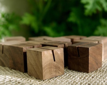 12 Walnut Table Number Holders, 1”x1”x1”, Place Card Holders, Name Card Holders, Wedding Card Stand, Wedding Table Decor, Wood Menu Holders