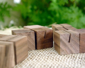 12 walnut Table Number Holders, Place Card Holders, Name Card Holders, Wedding Card Stand, Wedding Table Decor, wood Menu Holders, 1”x1”x1”