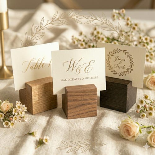10 Supporti In Legno Per Carte E Segnaposto Con 50 Punti Adesivi - Per Matrimonio, Ristorante, Tavolo - 2