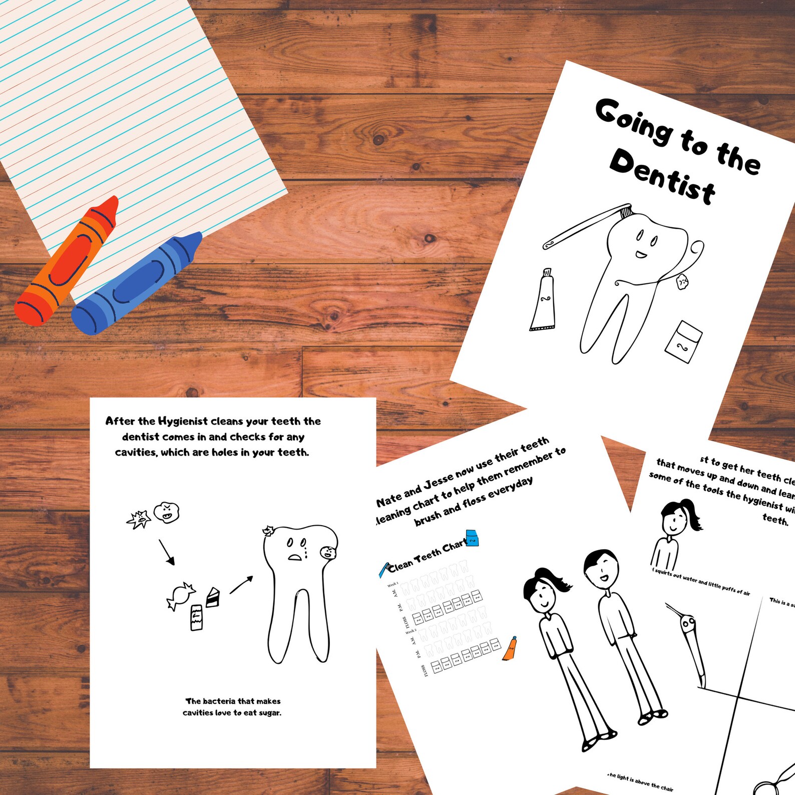Clean Teeth Chart/Educational dental story and coloring pages/ Etsy