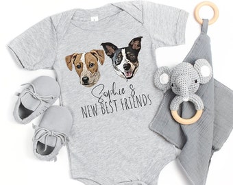 CUSTOM Pet Portrait Baby BodySuit | Custom DOG bodysuit, Baby Shower, Pregnancy Announcement, Baby and Dog, New sibling, Gift Newborn