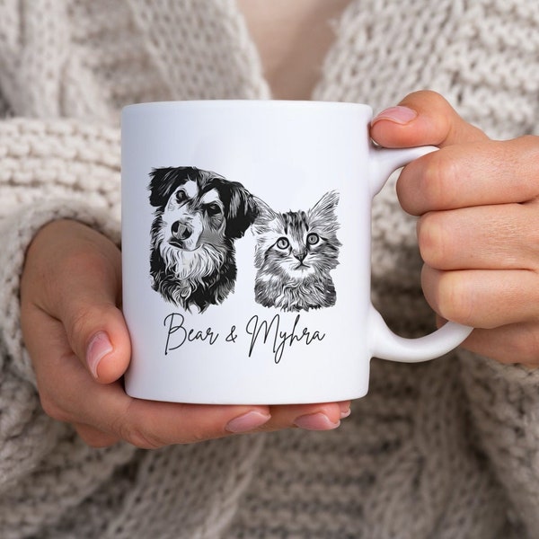 Custom Pet Portrait Coffee Mug, Dog Mug from Photo, Dog Lover Mug, Cat Mom Gift, Personalized Dog Coffee Mug, Cat Mug, Dog Mom Gift