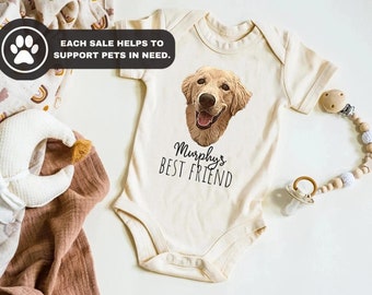 CUSTOM Pet Portrait Baby BodySuit | Custom DOG bodysuit, Baby Shower, Pregnancy Announcement, Baby and Dog, New sibling, My new best friend|