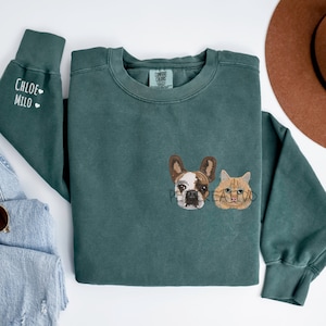 Embroidered Pet Portrait Comfort Colors Sweatshirt, Custom Dog Crewneck