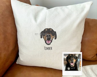 EMBROIDERED Custom Pet Portrait Pillow Case, Home Gifts, Dog Pillow, Cat Pillow, Personalized Pet Memorial Gift, Pet Loss, Dog Mom Gift