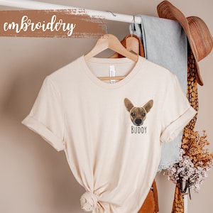 T-shirt per animali domestici RICAMATA personalizzata, Regali per animali domestici, Camicia con ritratto di cane personalizzato, Camicia per il viso di animali domestici, Regalo mamma cane, Ricamo per cani, Maglietta per animali domestici, Amante dei cani