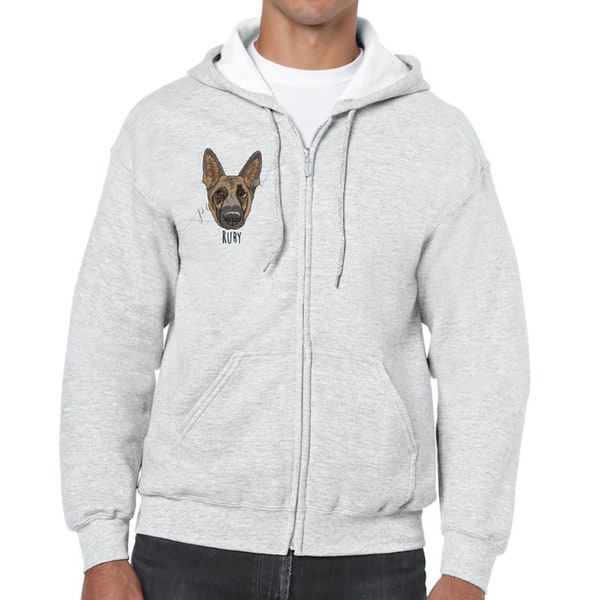 Individuell gesticktes Zip-Up-Haustier-Sweatshirt, individuelles Geschenk für Hundevater, individuelles Hundeporträt-Sweatshirt für Männer, Zip Hoodie, Vatertagsgeschenk