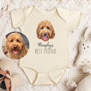 CUSTOM Pet Portrait Baby BodySuit | New Best Friend Bodysuit, Baby Shower Gift, Pregnancy Announcement, Baby and Dog,  Baby Gift Newborn