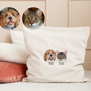 Federa per cuscino con ritratto di animale domestico personalizzato ricamato: regalo commemorativo in lino per cani