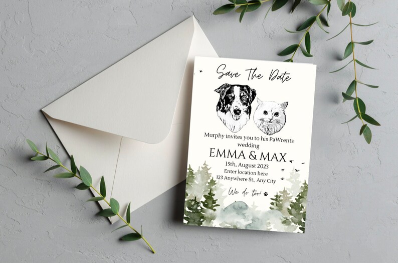 Custom Wedding Invitation With Dog Face Minimalist - Etsy