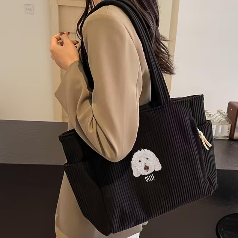 Custom Pet Portrait Tote Bag, Embroidered Dog Tote Bag, Personalized Pet Bag, Dog Mom Gift, Mother’s Day Gift image 6