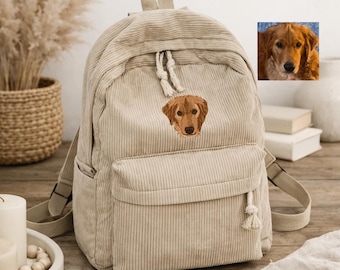 Mochila personalizada con retrato de mascota bordado, bolso de pana para mamás perrunas, regalo personalizado para mujeres, regalo para el Día de la Madre.