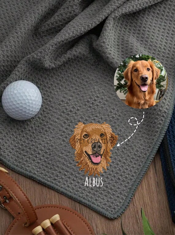 Custom Embroidered Pet Portrait Golf Towel, Personalized Dog Dad Gift, Valentine's Day gifts for boyfriend