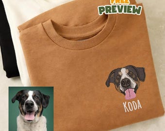 Custom EMBROIDERED Pet Sweatshirt, Dog Portrait sweater Embroidery, Personalized Gift for Pet Owners, Mother's Day Gift Dog Mom