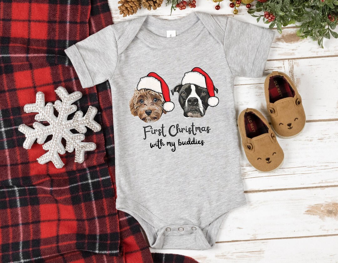 Custom Pet Portrait Christmas Baby Bodysuit Custom DOG Bodysuit, Baby