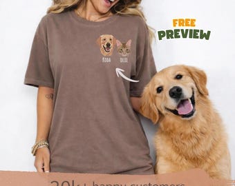 Custom Pet Portrait Shirt, Embroidered Dog Shirt, Personalized Pet TShirt, Dog Mom Gift, Custom Pet Gift, Mother’s Day Gift, Pet Lover Shirt
