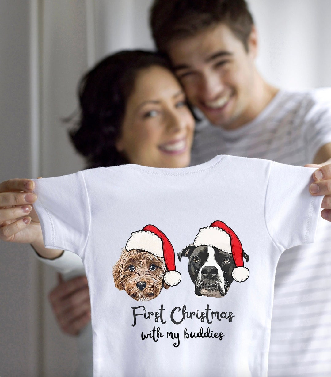 Custom Pet Portrait Christmas Baby Bodysuit Custom DOG Bodysuit, Baby