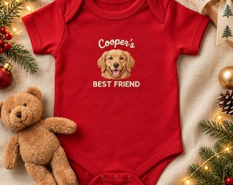 Custom Embroidered Pet Portrait Baby Bodysuit, Christmas Gift for Baby, Personalized Baby Gift, Baby Shower, Newborn Gifts, Baby and Dog