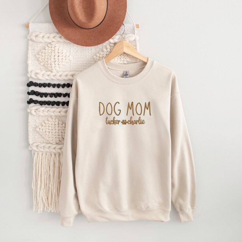 Custom EMBROIDERED Dog Mom Sweatshirt With Dog Name Dog Mom Etsy