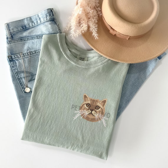 Custom EMBROIDERED Cat T shirt Comfort Colors Cat Lover Gift