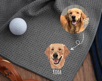 Custom Embroidered Pet Portrait Golf Towel, Personalized Dog Dad Gift, Boyfriend Gift, Birthday Gift for Men, Mother’s Day gift