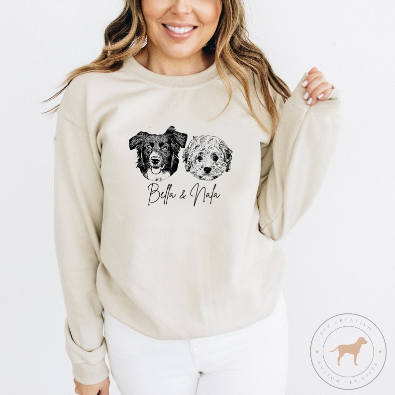 Personalized Pet Sweatshirt, Pet Gifts, Gift for Dog Mom, Custom Dog Portrait Sweatshirt, Pet Portrait, Pet Face Shirt, Dog Mom Gift image 2