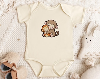 Punch The Monkey Embroidered Baby Bodysuit | Personalized Gift for Newborn, Gift for Kids Baby Shower Gifts