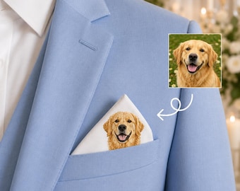 Custom Embroidered Pet Portrait Pocket Square for Groom, Personalized Wedding Day Gift for Groom,  Father's Day gift