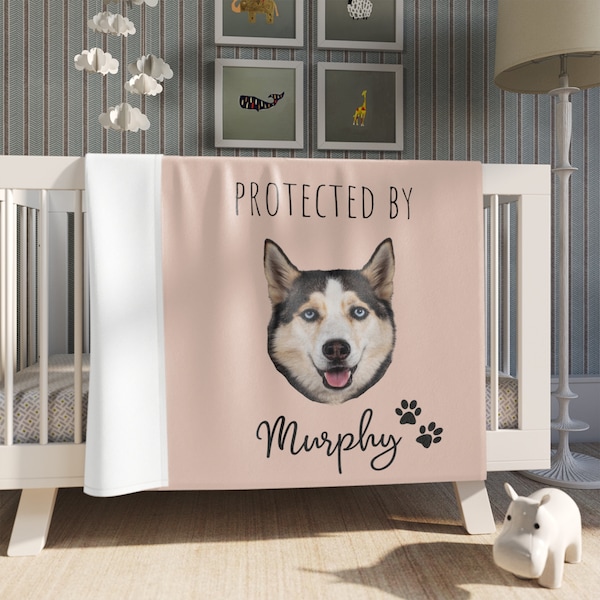 Personalized Baby Blanket with Dog Face, Personalized Baby Gifts, Protected By Dog, Custom Baby Blanket, Gift Newborn, Baby Shower Gift