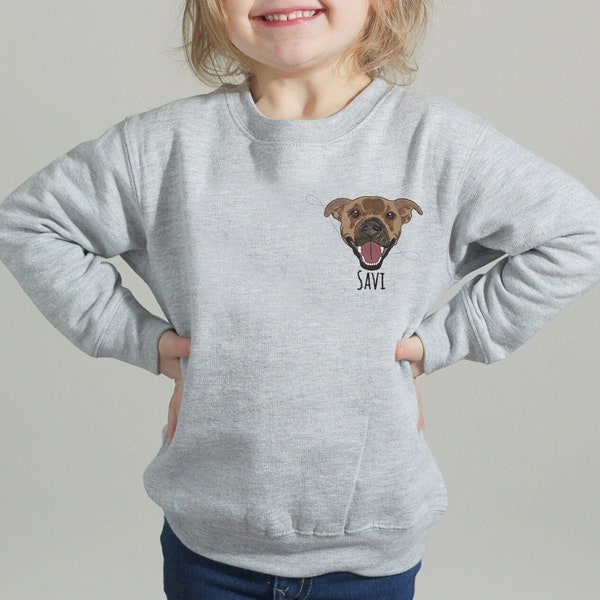 Custom EMBROIDERED Pet Sweatshirt for Kids, Toddler Dog Sweatshirt, Youth Pet Face Shirt, Dog Embroidery, Personalized Kids Sweatshirt