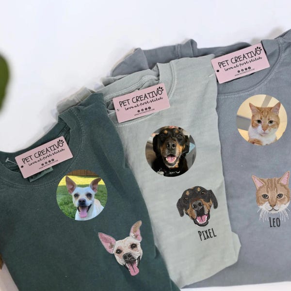 Custom Pet Portrait Shirt, Embroidered Dog Shirt, Personalized Pet TShirt, Dog Mom Gift, Custom Pet Gift, Mother’s Day Gift, Pet Lover Shirt