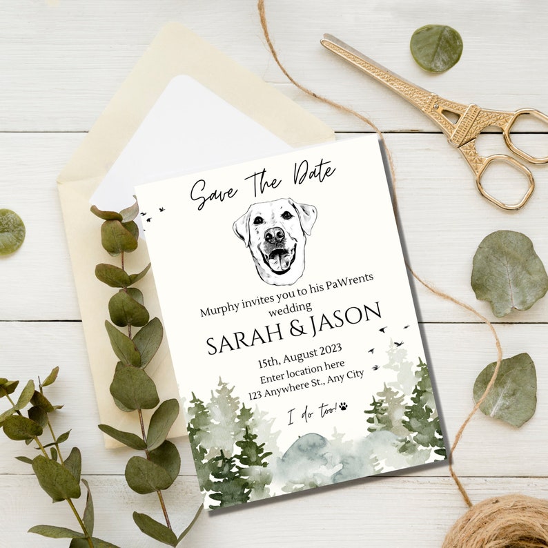 Custom Wedding Invitation With Dog Face Minimalist - Etsy