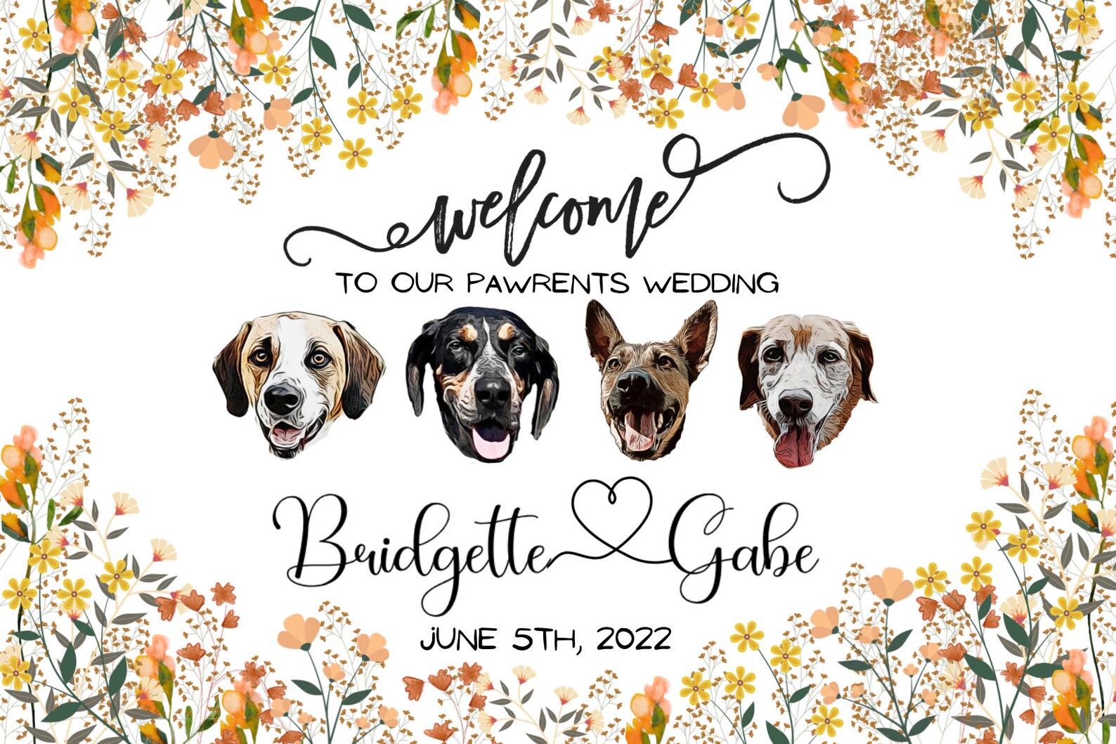 Custom Wedding Welcome Sign With Dog Face Digital Pet Wedding - Etsy
