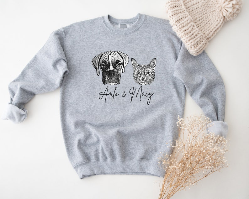 Personalized Pet Sweatshirt, Pet Gifts, Gift for Dog Mom, Custom Dog Portrait Sweatshirt, Pet Portrait, Pet Face Shirt, Dog Mom Gift image 7