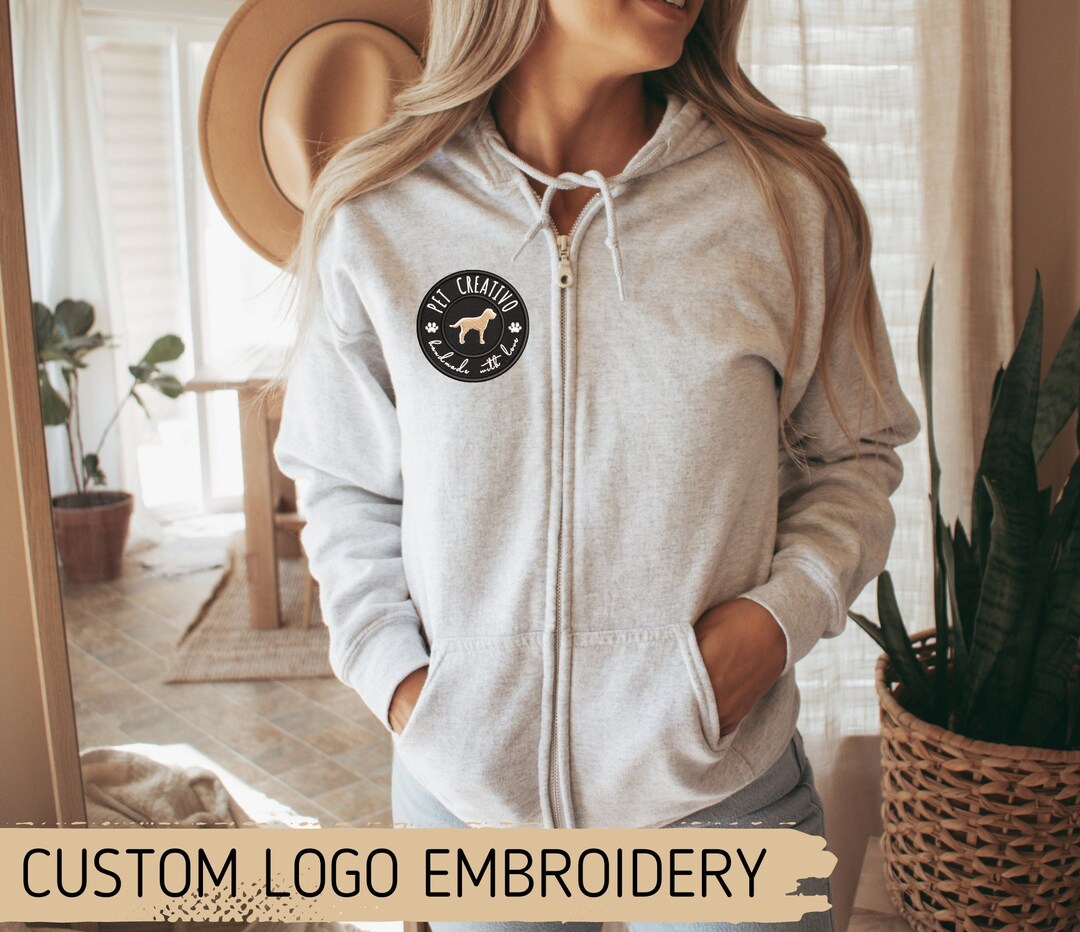 Custom LOGO EMBROIDERY Zip-up Hoodie Embroidered Business