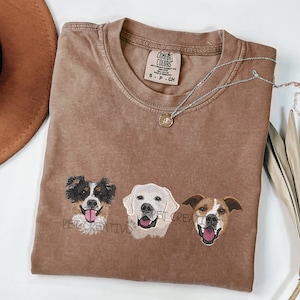 Custom EMBROIDERED Pet T-shirt Comfort Colors®, Pet Gifts, Custom Dog Portrait Shirt, Dog Mom Gift, Dog Embroidery, Dog Lover Gift