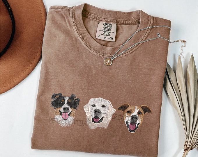 Custom Pet Portrait Shirt, Embroidered Dog Shirt, Personalized Pet TShirt, Dog Mom Gift, Custom Pet Gift, Birthday Gift, Pet Lover Shirt