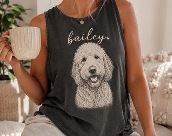 Custom Pet Portrait Tank Top Comfort Colors®, Personalized Dog Mom Gift, Dog Dad Gift, Custom Pet Photo Gifts, Pet Lover Summer Gift