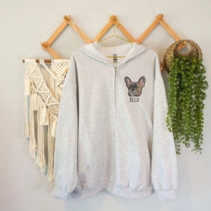 Custom EMBROIDERED Zip-up Pet Sweatshirt, Custom Dog Portrait, Dog Sweatshirt, Zip up Hoodie ...