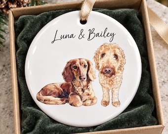 Custom Watercolor Pet Portrait Christmas Ornament From Your Photo, Dog Lover Christmas Gift