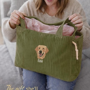 Custom Pet Portrait Tote Bag, Embroidered Dog Tote Bag, Personalized Pet Bag, Dog Mom Gift, Mother’s Day Gift image 5