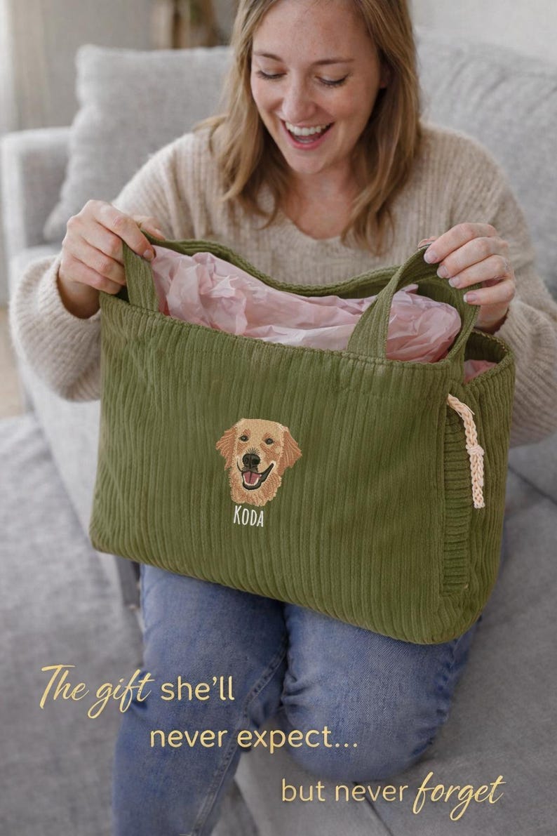 Custom Pet Portrait Tote Bag, Embroidered Dog Tote Bag, Personalized Pet Bag, Dog Mom Gift, Mother’s Day Gift image 5